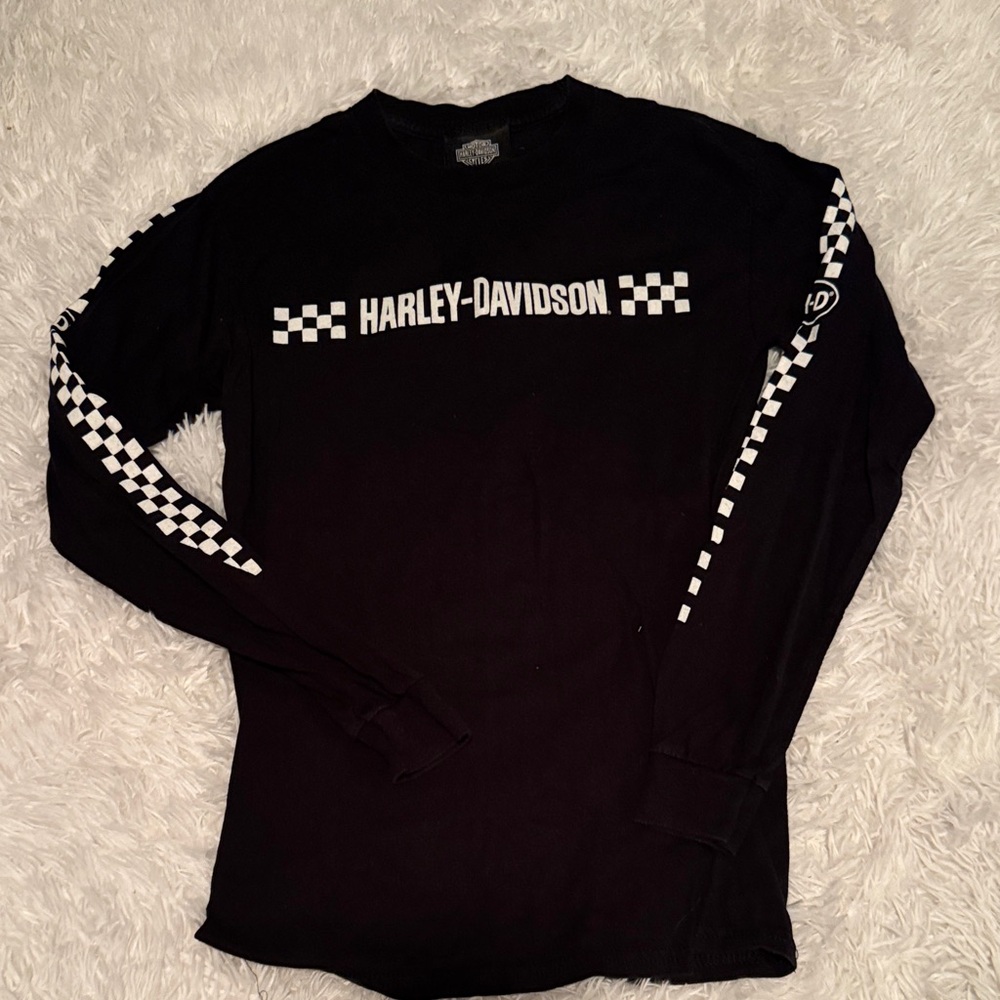 Harley-Davidson Black and White Checkered Sleeve Shirt